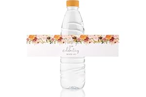 URROMA Wedding Water Bottle Labels Thank You, 50 Pcs Yellow and Pink Flower Water Bottle Wraps Floral Wraparound Labels Water Bottle Stickers for Birthday Bride Shower