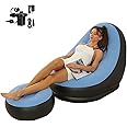 KAERMU Inflatable Deck Chairs with Air Pump, Inflatable Patio Lounge Chairs for Indoor Living Room Bedroom, Outdoor Travel Camping Picnic Beach Chaise Lounges (Light Blue)