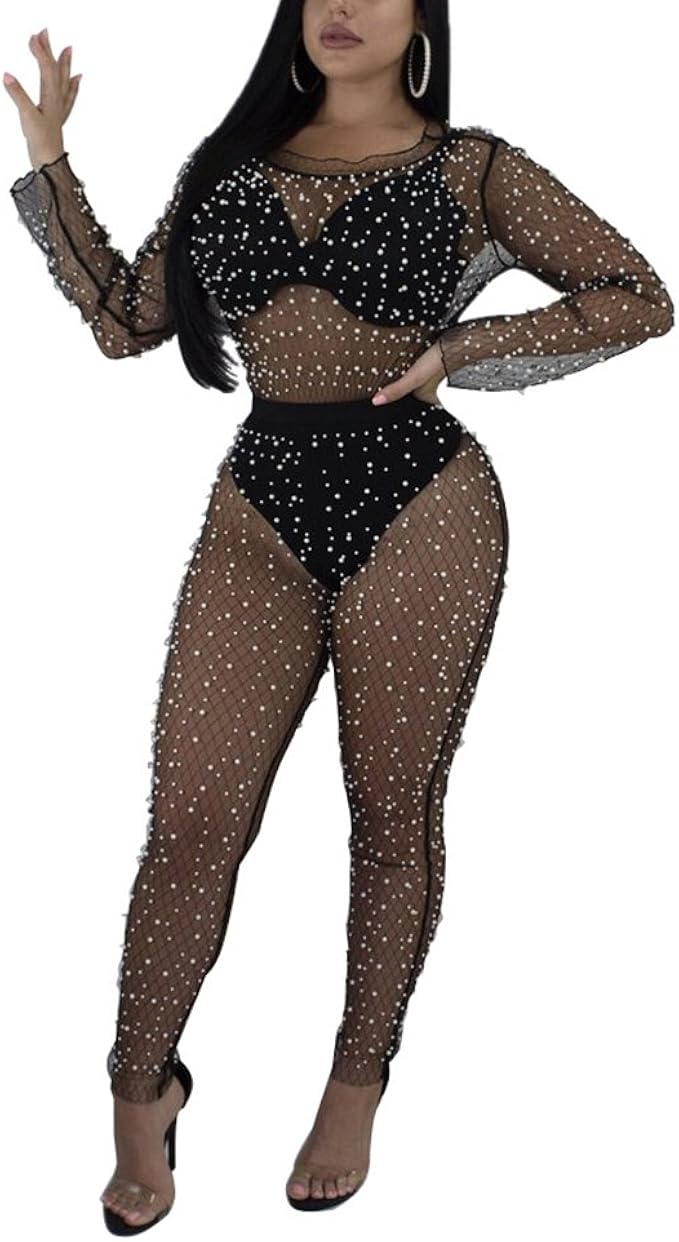 See thru mesh jumpsuit Clearance