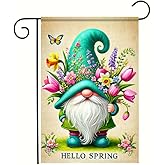 BlissYard Hello Spring Garden Flag Spring Summer Gnomes Garden Flag 12x18 Double Sided Butterfly Floral Garden Yard Flags for Summer Seasonal Decors for Outdoor Anniversary Wedding Farmhouse Holiday