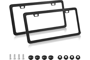 EWBN Black Matte License Plate Frames,2 Pack Aluminum License Plate Frames with Screws & Caps,2 Holes Metal Universal Car Black License Plate Holders Fits All Standard US Plates