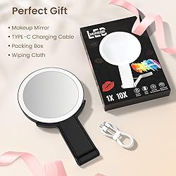 Travel Makeup Mirror with Lights, Lightened 10X/1X
