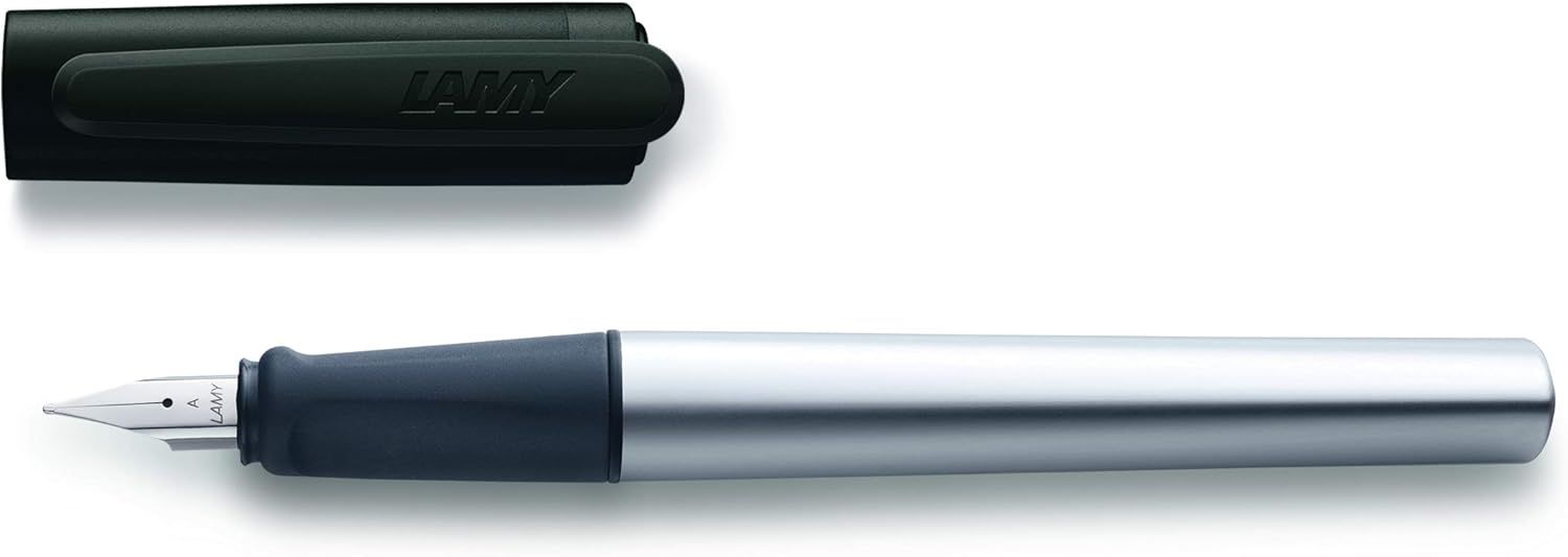 LAMY nexx black, Fountain Pen with slip-proof grip & polished steel nib in size A, triangular aluminum body