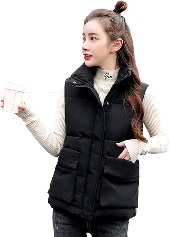 Amazon ダウンベスト レディース 可愛い ベスト 立ち襟 ショート丈 ベスト 無地 シンプル 軽量 暖かい ダウンコート 中綿 ノースリーブ 防寒 暖かい 春 秋 冬 ベスト おしゃれ カジュアル アウトドア ベスト 通販