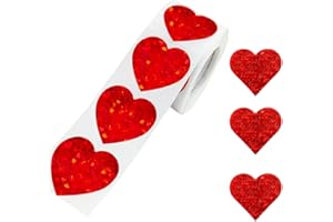 LOPURO Valentine Stickers, 500 Pcs Glitter Heart Stickers Valentine's Love Decorative Sticker Labels Red Heart Sticker for Valentine's Day,Wedding Decorations,Anniversaries (One Red)