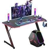 XXkseh 39 Inch Gaming Desk, Z-Shaped Computer Desk with Headset Hook, Red | Ergonomic Small Gaming Workstation Table, with MDF Desktop and Metal Frame for Home Office