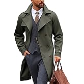 Runcati Mens Trench Coat Double Breasted Notched Lapel Casual Belted Windbreaker Fall Classic Long Jacket Overcoat