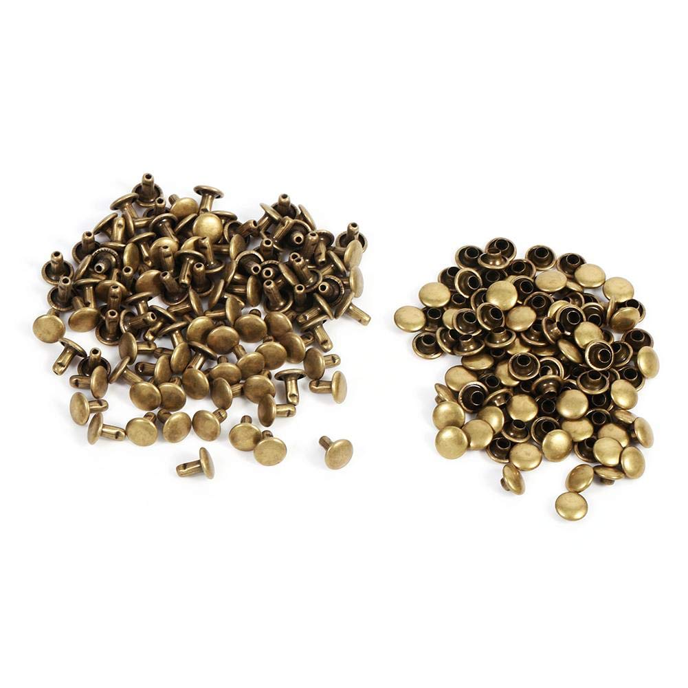 HEEPDD Leather Rivets, 100Pcs Double Cap Tubular Metal Studs for DIY Leather Craft Sewing Repairing Decoration 8 x 8mm Bronze - Heavy Duty Fasteners for Bags Belts Jac