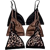 SOLY HUX Women's Front Closure Wireless Bra 3 Packs Bralettes Spaghetti Strap Leopard Bras