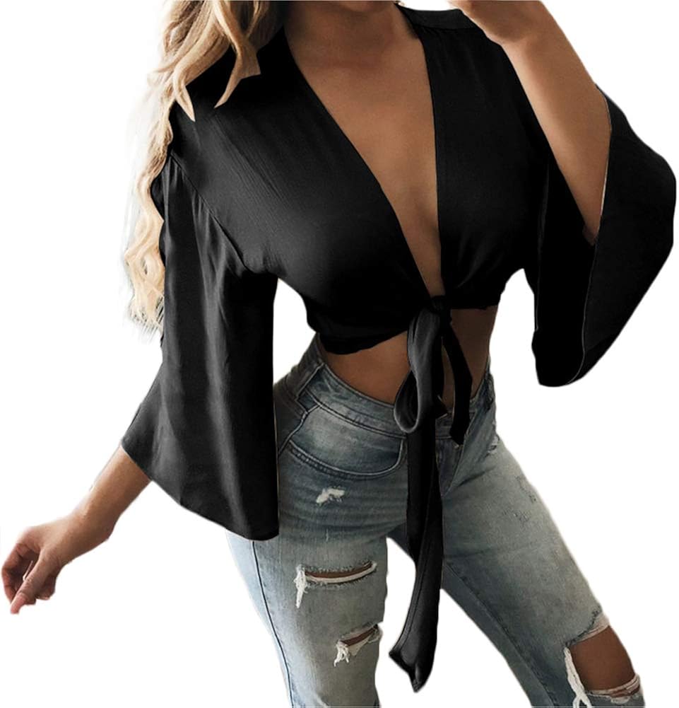 v neck bell sleeve