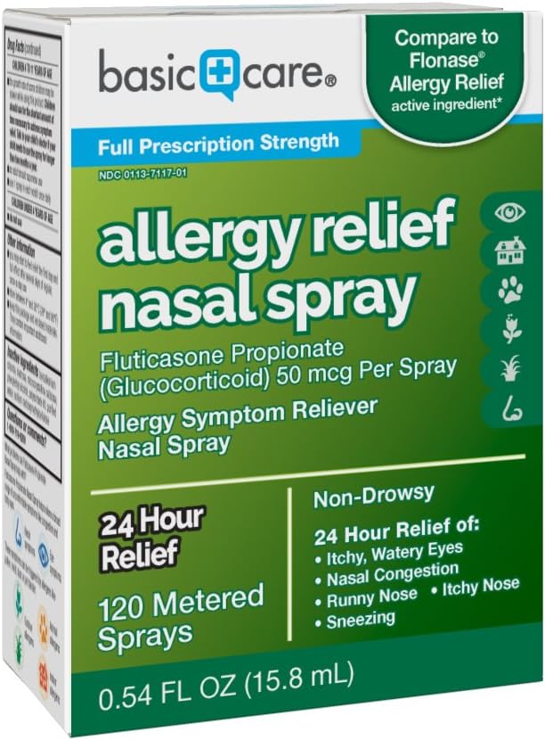  Basic Care Allergy Relief Nasal Spray, Fluticasone Propionate (Glucocorticoid), 50 mcg Per Spray, 0.54 Fluid Ounces: Health & Personal Care
