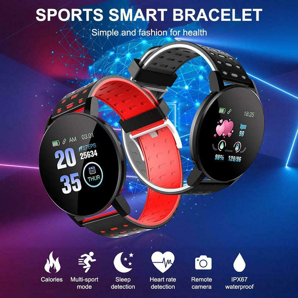 MiMiey Fitness Armband Uhr Watch Herzfrequenz Runder Bildschirm Smart Armband Bluetooth Erinnerung an Eingehenden Anruf Sport Band Smart Watch Fitness Tracker mit Pulsmesser (Blau)