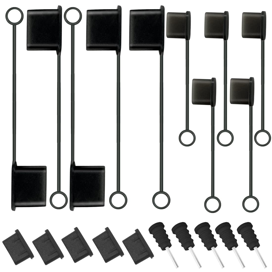 5 Pcs USB C Cable Cover + 5 USB Port Protective Cover + 5 USB C Dust Plugs Caps + 5 Anti Dust Protectors for 3.5mm Headphone Jack, Silicone Anti-Dust Pluggy Caps for Type C Charging Port Devices