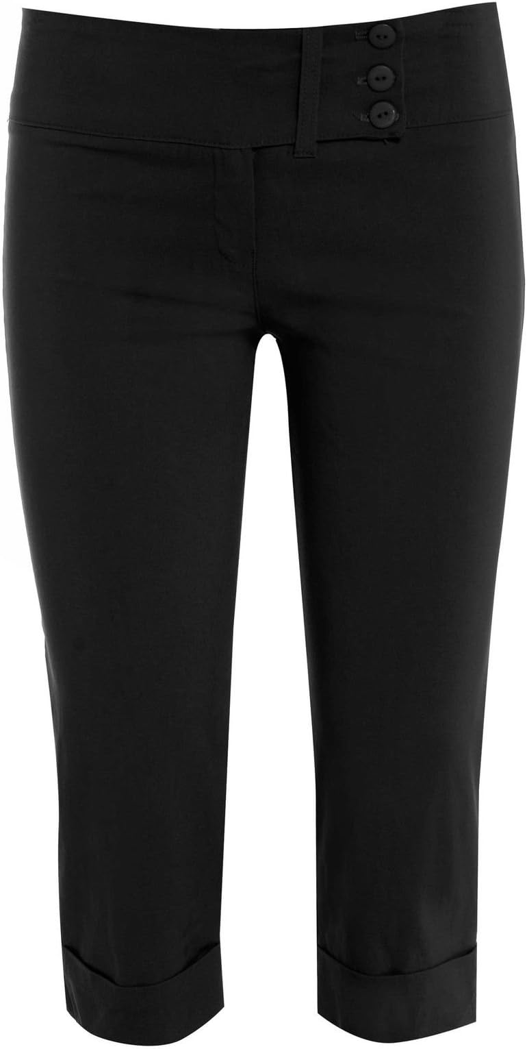 Miss Skinny New Ladies Womens Plus Size 3/4 Pedal Pusher Capri Pants Black White Size 8-26