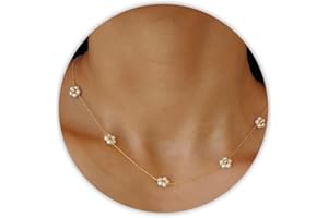 SmileBelle Pearl Necklaces, Daisy Pearls Choker for Women's Pearl Flower Necklace in Silver and Gold Choker for Teens, Silver