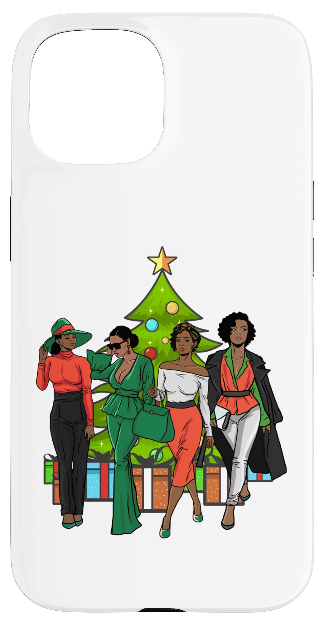iPhone 15 Melanin Christmas tree black girl magic sista fun luv women Case