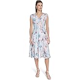 Calvin Klein Womens Sleeveless V-Neck Seam Detail Knee Length Crepe A-line Dress