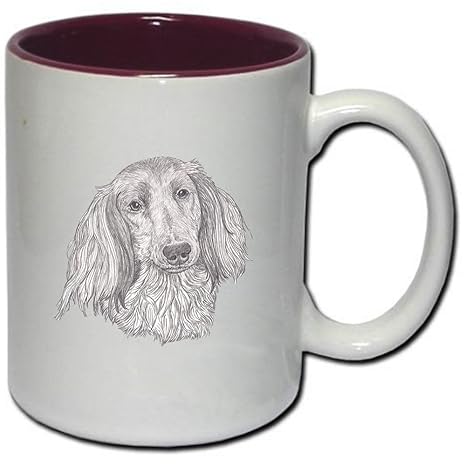 Amazon Com Dachshund Long Haired White Ceramic Mug With Burgandy