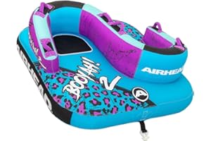 Airhead Booyah 2-3 Rider Towable Tube for Boating and Water Sports - Kwik-Connect Tow System, Full Nylon Cover, Bolster Fins, Patented Speed Valve