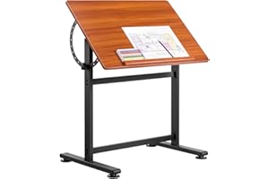 VEVOR Drafting Table, Adjustable 0°–90° Tilt Drawing Desk, Portable Artist Table with Black H-Frame and Brown Desktop, Wooden Painting Desk Craft Workstation for Reading, Writing, Crafting, Meeting