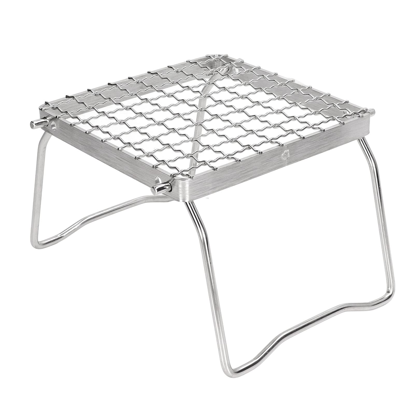 Wakects Folding BBQ Grill Rack, Stainless Steel Mini Barbecue Campfire Grill Stove Stand Rack Portable Camping Pot Stand Grid Design with Storage Bag for Outdoor Picnic