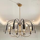 TMMAYSUN 34" Bronze with Black Petal Chandelier,6-Light Mid-Century Modern Chandeliers Over Table Height Adjustable Chandelie