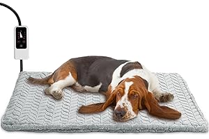 Lesguyor Pet Heating Pad for Dogs and Cats - Adjustable Temperature Control with Timer, Waterproof Heated Pet Mat with Auto S
