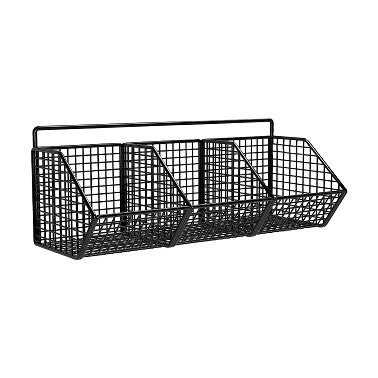 predolo Wall Mounted Pantry Shelves for Storage, Wall Hanging Baskets for Kitchen, Bathroom, Metal Wire Fruit Vegetable Baskets, Three Grid