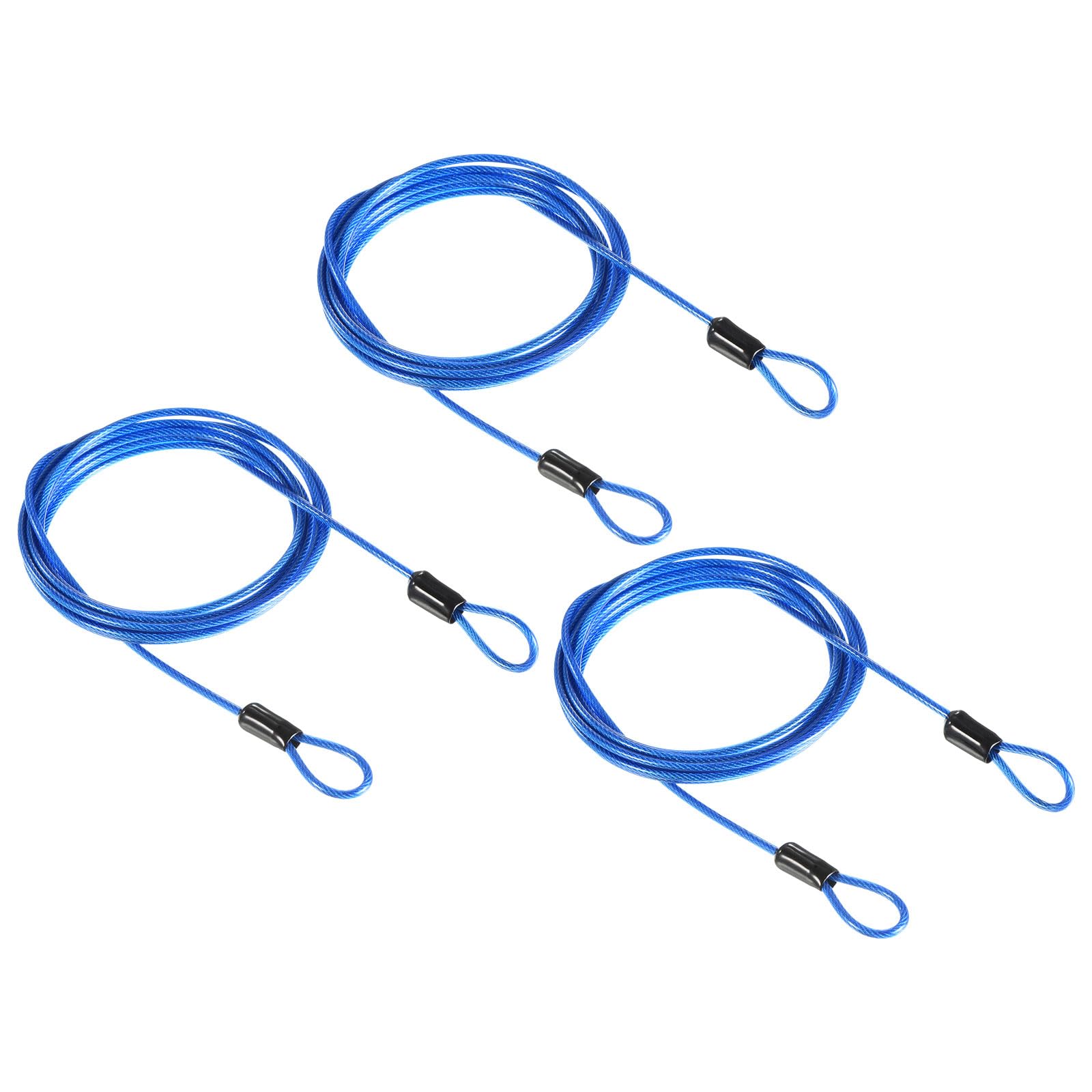 PATIKIL Security Cable 2.5mm x 2m/6.5ft, 3 Pack Coated Luggage Lock Wire Rope with Double Loop, Clear Blue