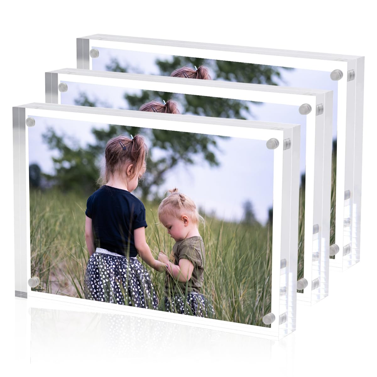 Sezanrpt Acrylic 4x6 Picture Frames 3 Pack, Clear Photo Display Magnetic Photo Picture Frames 6 x 4 for Family. Pets, Friends Warming Pictures, 10 + 10MM Thickness