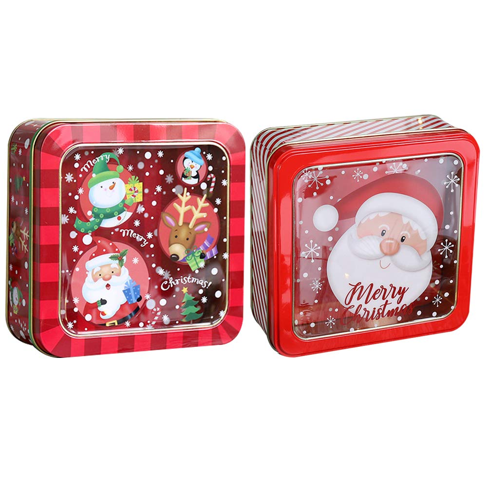 Christmas Tinplate Empty Tin Square Candy Cookie Storage Container Box Santa Claus Christmas Biscuit Tins