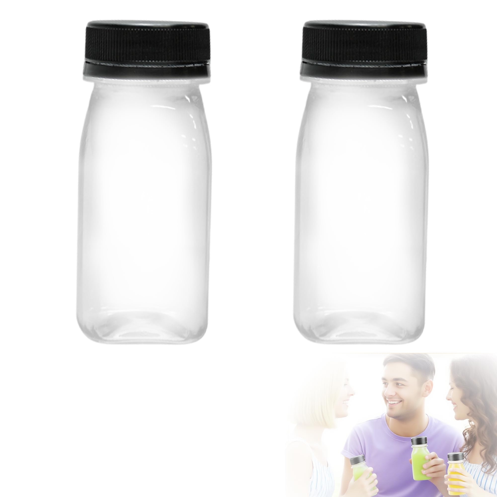 2-Pcs Compact Beverage Containers with Secure Lids – 4oz/100ml Reusable Clear Plastic Bottles for Milk, Juice, and Smoothie Storage/re-usable
