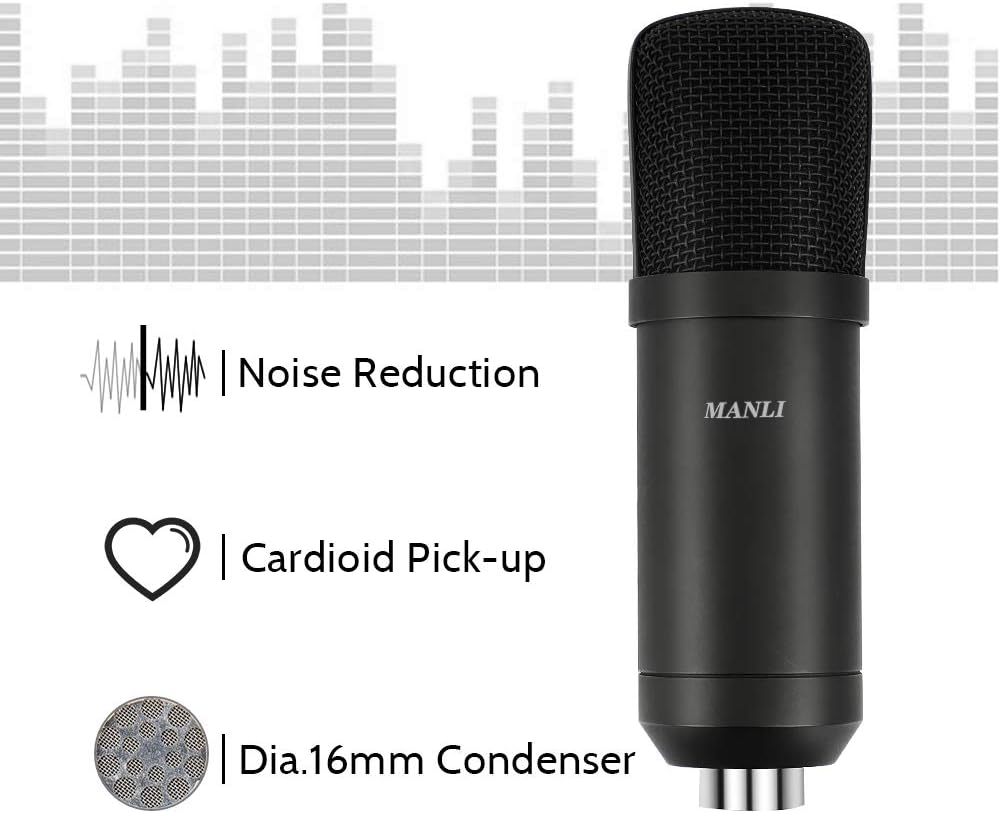 Professional Studio Condenser Microphone Computer PC Microphone Kit with 3.5mm XLR/Pop Filter/Scissor Arm Stand/Shock Mount for Professional Studio Recording Podcasting Broadcasting, Black: Home Audio & Theater