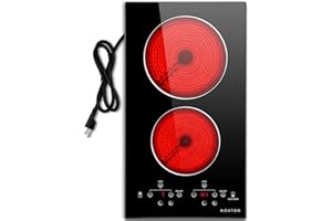 Noxton 110V Electric Cooktop 2 Burners, 12 Inch Electric Stove,Counter top Burner & Built-in Ceramic Stovetop, Sensor Touch Control Timer, Child Safety Lock, High Temperature Warning