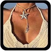 Jugielu Punk Sea Starfish Pendent Necklace Starfish Y Lariat Necklace Suede Leather Necklaces Silver Sea Star Necklaces Long Star Drop Jewelry for Women