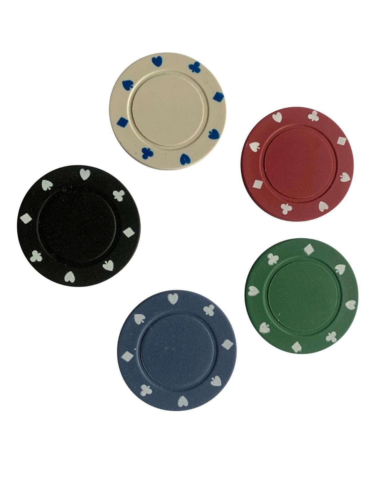 100 x POKER ROULETTE CASINO CHIPS - SUITED DESIGNS IN 5 COLOURS
