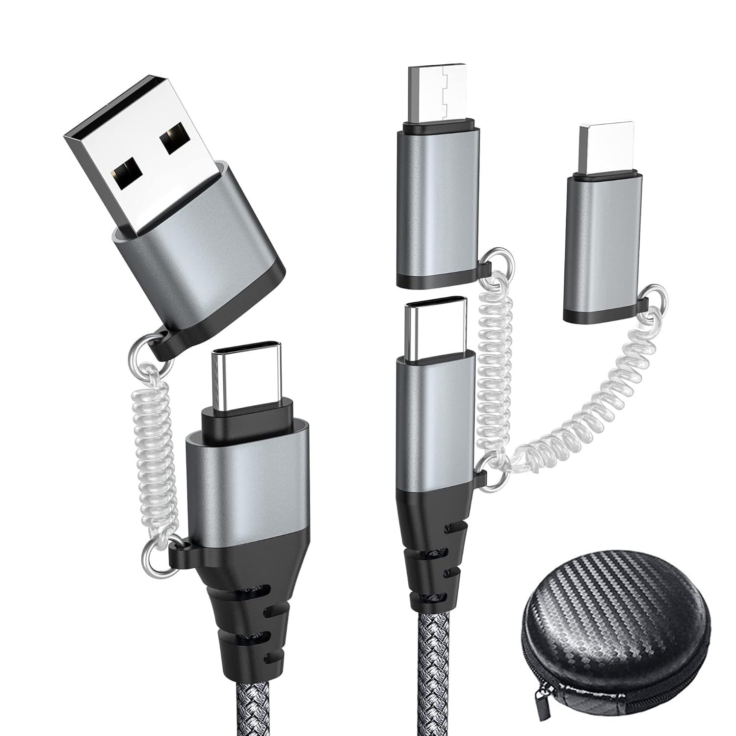 Multi Charger Cable, USB C to USB C Charger Cable 60W PD USB A/Type C to Lightning/Type C/Micro USB Sync-and-Charge Nylon Braided Cable Compatible with iPhone kindle Samsung Galaxy Huawei Goodaux9 1m