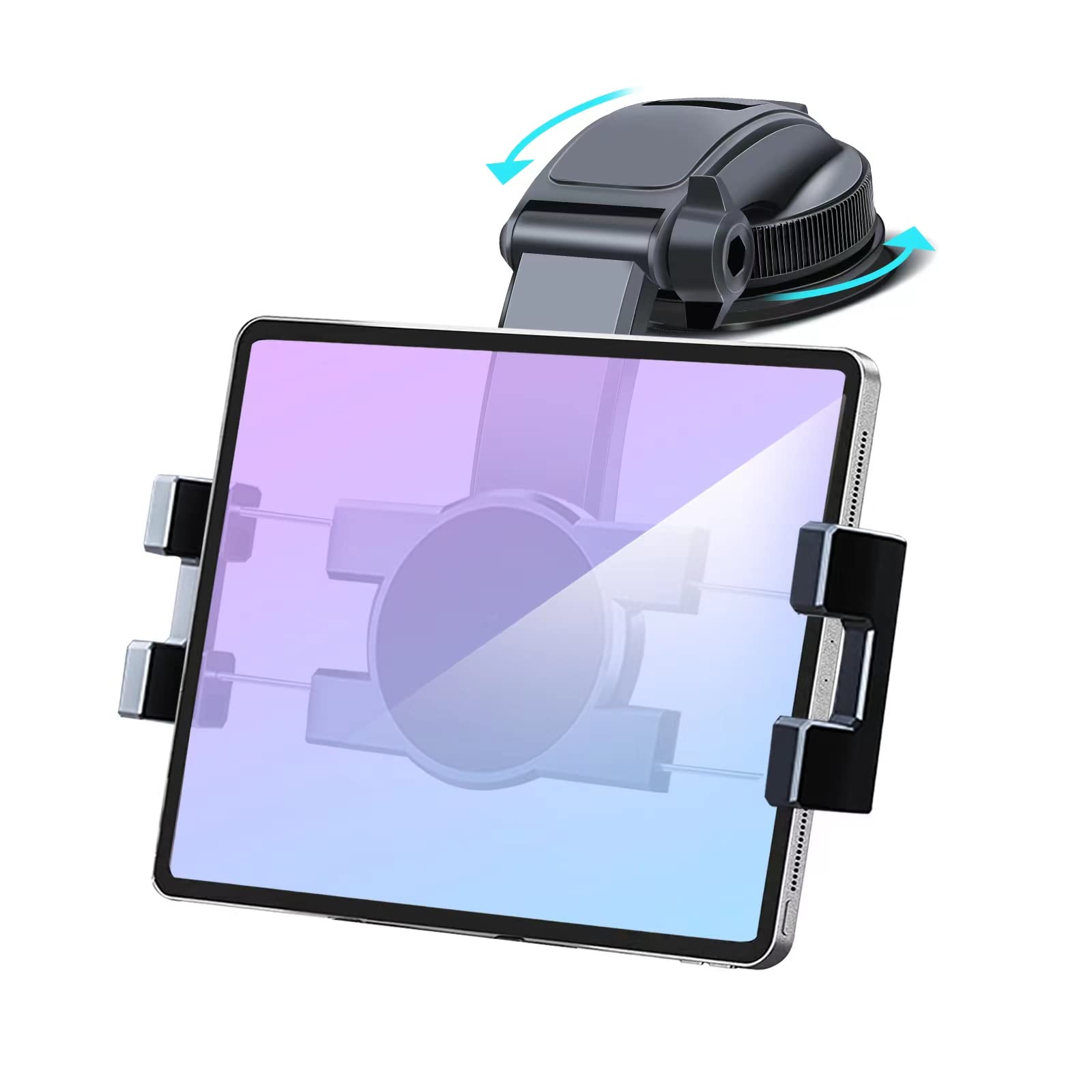 Photo 1 of Car Dashboard Tablet Mount Holder, 360° Rotatable Suction Cup with Large Clamp Dash Phone Stand for iPad Pro 12.9/9.7/11/10.5/Air/Mini 6 5 4 3, Samsung Galaxy Tab, iPhone 15/14, 4.7"-12.9" Tab & Phone