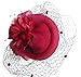 Cizoe Fascinator Hair Clip Pillbox Hat Bowler Feather Flower Veil Wedding Party Hat Tea Hat(1-Burgundy)