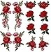 Comfun 12 Pack Sew On Red Rose Flower Patch Badge Embroidered Floral Applique Decorative Patches