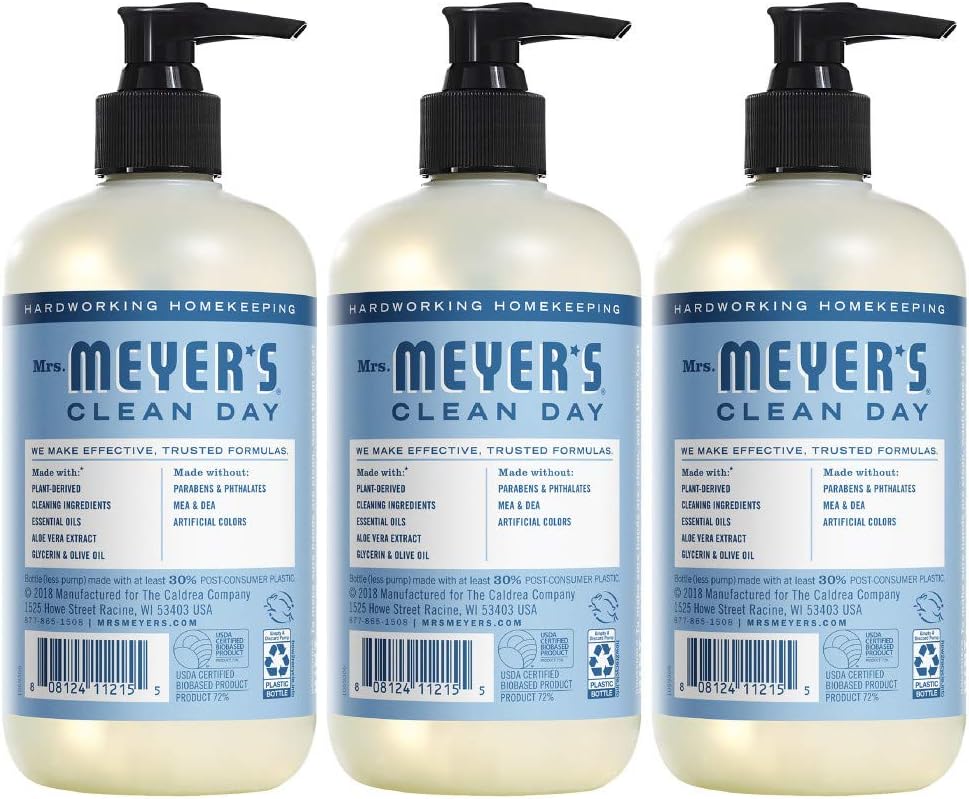 Mrs. Meyer's Clean Day Liquid Hand Soap, Cruelty Free and Biodegradable Formula, Rain Water Scent, 12.5 Oz- Pack of 3: Health & Personal Care