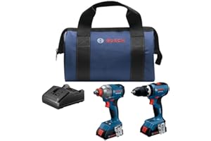 BOSCH GXL18V-241B22 18V 2-Tool Combo Kit - Includes 1/2 in. Hammer Drill/Driver, 2-in-1 Impact Driver/Wrench, (2) 2 Ah Batter