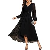 Ever-Pretty Women's Fall Chiffon Evening Dress V Neck Long Sleeves High-Low A-Line Formal Wedding Guest Dresses 09894