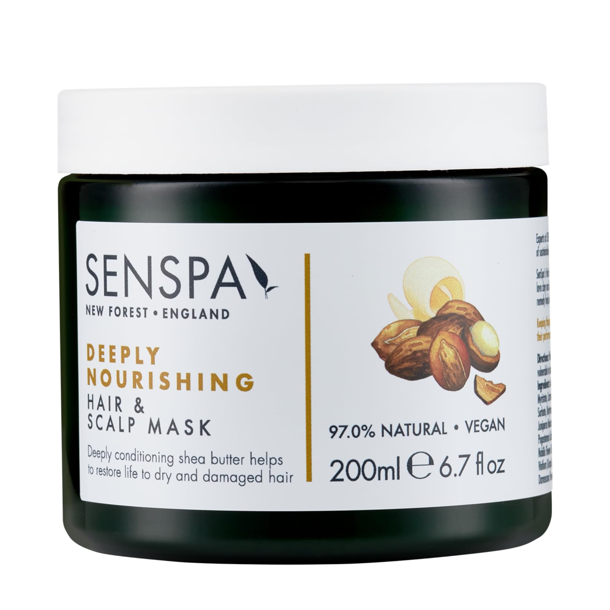 SenSpa Deeply Nourishing Hair & Scalp Mask - Vegan Deep Conditioning Treatment, Hair Masks for Dry Damaged Hair with Shea Butter, Coconut Oil & Abyssinian Oil, 97% Natural & Paraben Free - 200ml