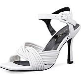 FancyQueen Peep Toe Mules for Women Stiletto Heels Mule Sandals Shoes Slip On Pointed Toe Open Toe Mules Comfortable for Office Parties Wedding