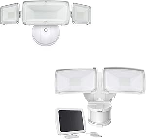 LEPOWER LED Security Lights Outdoor, Adjustable Head Security Light, 5500K White Light, IP65 Waterproof Flood Light for Garage, Yard, Patio(Dusk to Dawn& Solar Power)