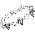 Leafael Infinity Love Heart Link Bracelets, Birthstone or Healing Stone Crystal Bracelet for Women, Silver Tone Jewelry Gifts for Her, 7-inch Chain and 2-inch Extender