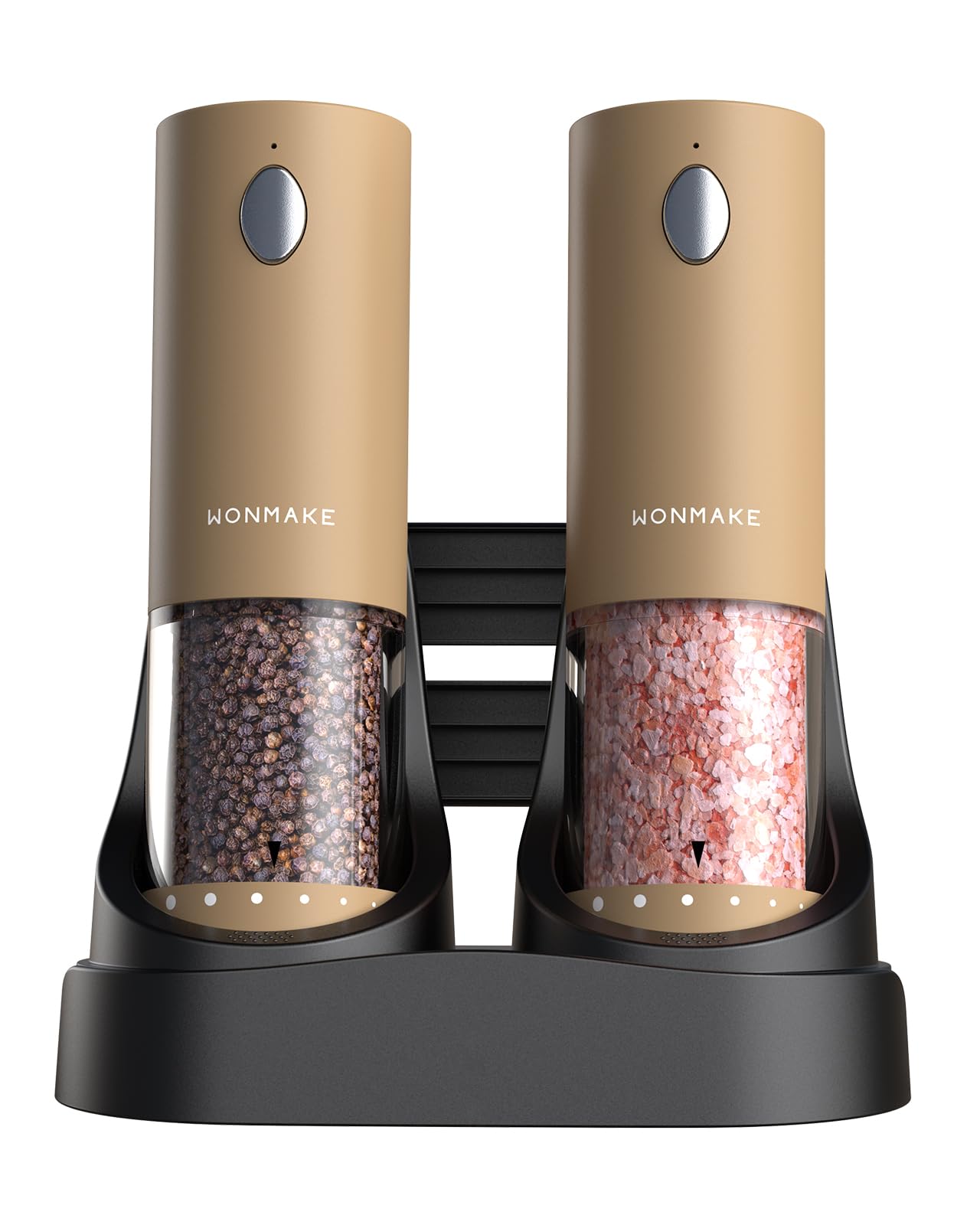 Electric Salt and Pepper Grinder Set - Automatic Refillable Salt and Pepper Grinders with Charging Base & LED Light, 6-Level Adjustable Coarseness with External Dial, Ideal Kitchen Gadget，Brown Image