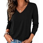 Zeagoo Womens Shirts Long Sleeve Tops V Neck Casual Basic Tee Fall Outfits | Breathable Comfort Fabric, Versatile Solid &amp; Printed Top, Workout Blouses, 2026 Fashion Clothing, Alone &amp; Layering T Shirts