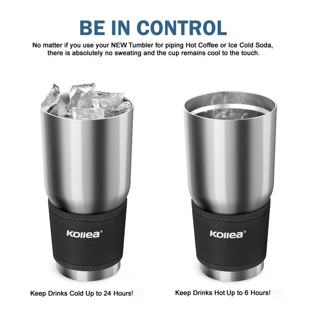 Kollea Insulated Stainless Steel Tumbler with Leak Proof Lid and Neoprene Sleeve, 30 oz